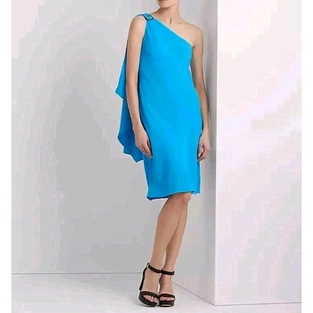 Lauren Ralph Lauren Druzana One-Shoulder Cocktail Dress 12 Blaze Ocean Blue NWT